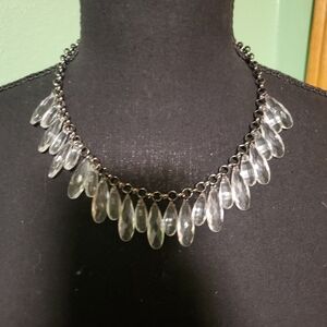 Talbots Lucite Drop Dangle Statement Necklace Silver Tone 22 inches